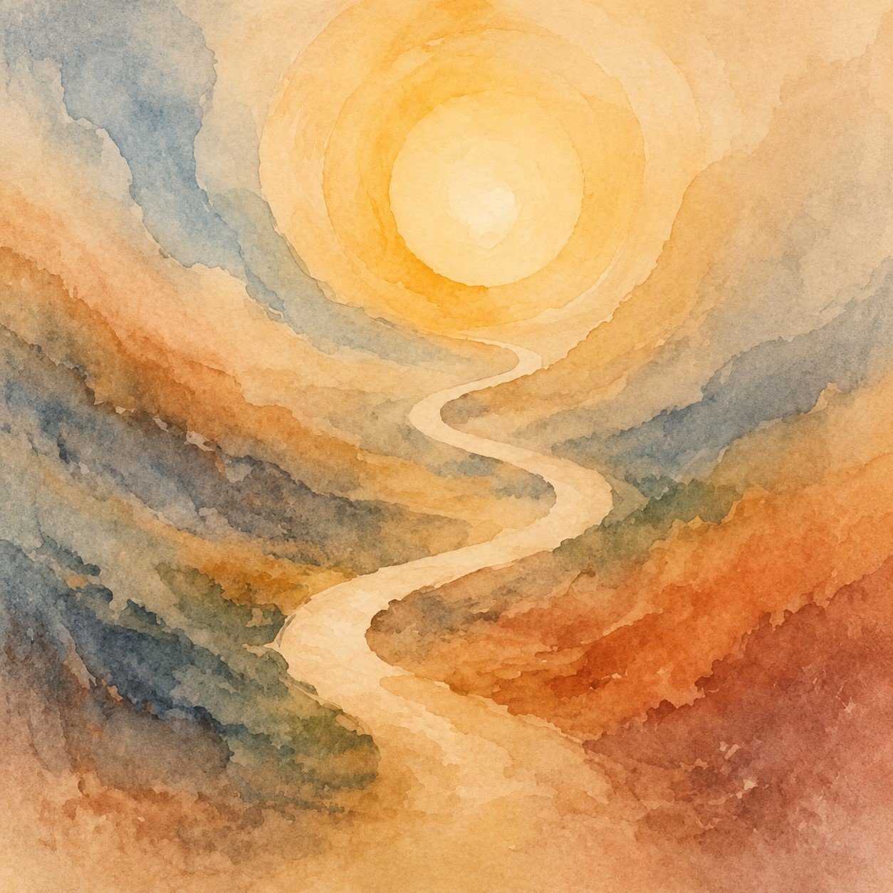 Aquarela representando a travessia, símbolo do processo de transição